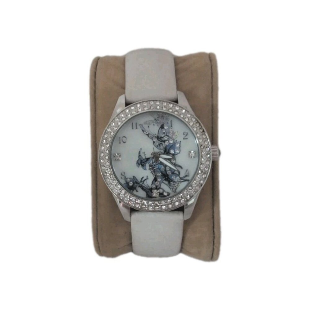 Ed Hardy White Butterfly Dial Watch Ivory Leather‎ Band Crystal Bezel